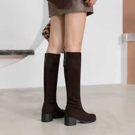 High Quality Streh Wens Winter Thigh High Boots Suede Knee High Boot Black Casual Low Boots Warm Shoes Black Ultra Thin Lg Boots Fem T241206