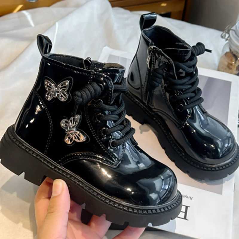 Autumn Girl Boots New Butterfly Girl Shoes Versatile Trendy Kid Shoe Cute Comfort Winter Boot Simple Daily Princess Leather BootXJ241206