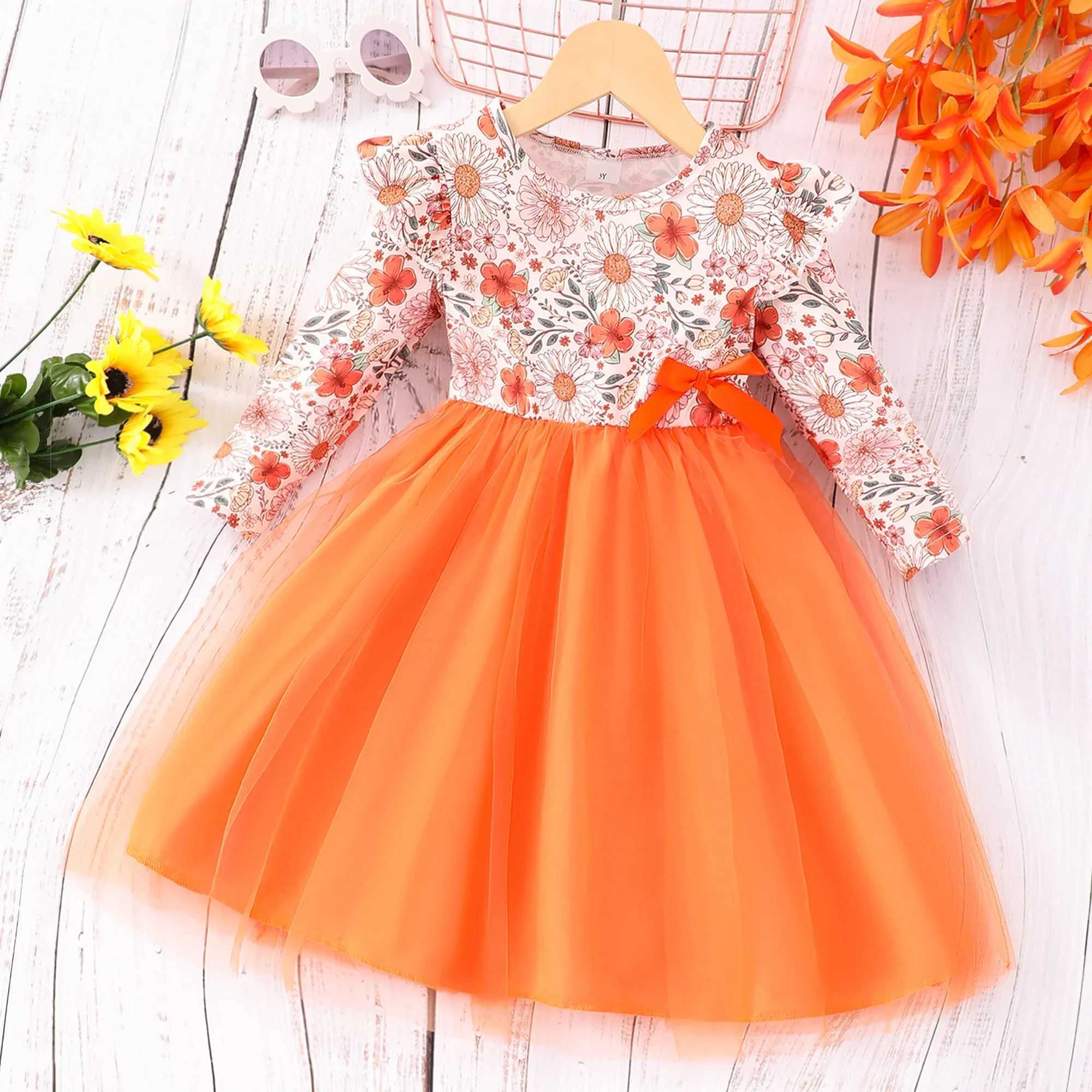 2024 Dress Kids Girls Clothes Summer Spring Princess Girls Clothing Long Sleeve Flower Par Children Dress 3 4 5 6 7 Years OldXJ241206
