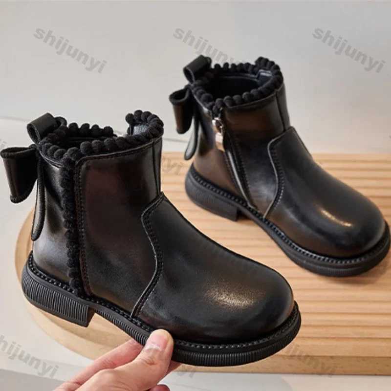 Girls Ankle Boots Autumn Winter New Fashion PU Leather Boots Princess Girls Anti Slip Shoes Kids Side Zipper Warmer Snow BotasXJ241206