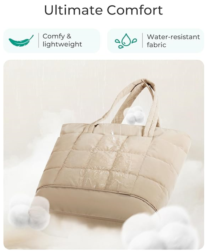 Expandable Tote Bag Puffer Small tote bag with Zipper, Travel Bags Casual Handbags Nurse Bag