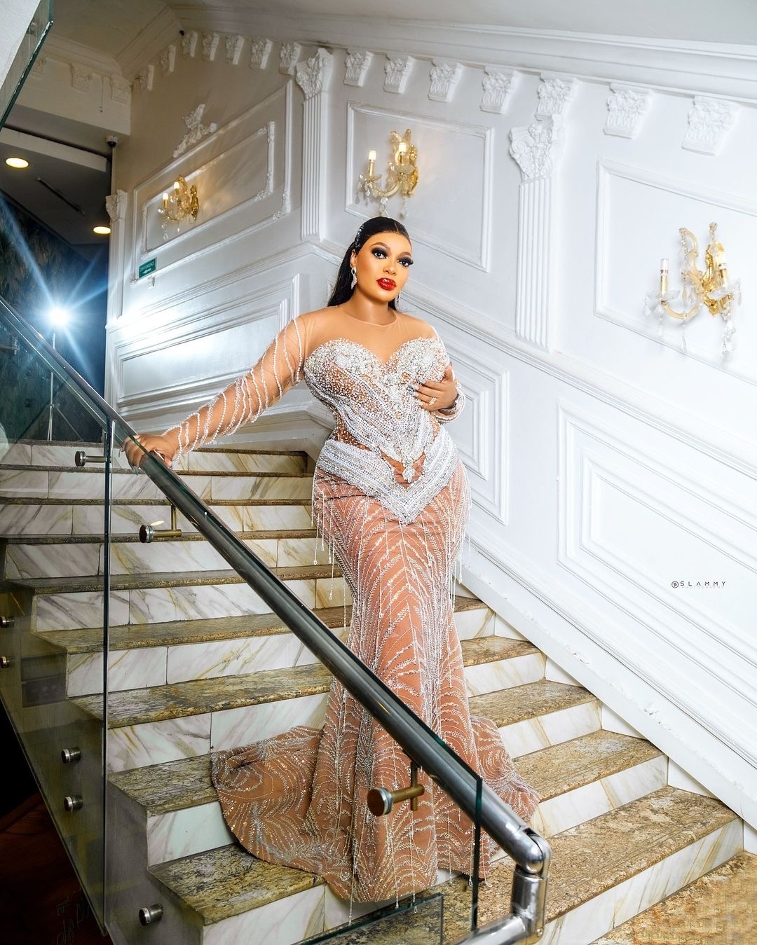 Champagne Illusion Prom Dresses 2025 Rhinestones Beaded Tassels Evening Formal Party Second Birthday Engagement Gowns Plus Size Dress For Special Occa