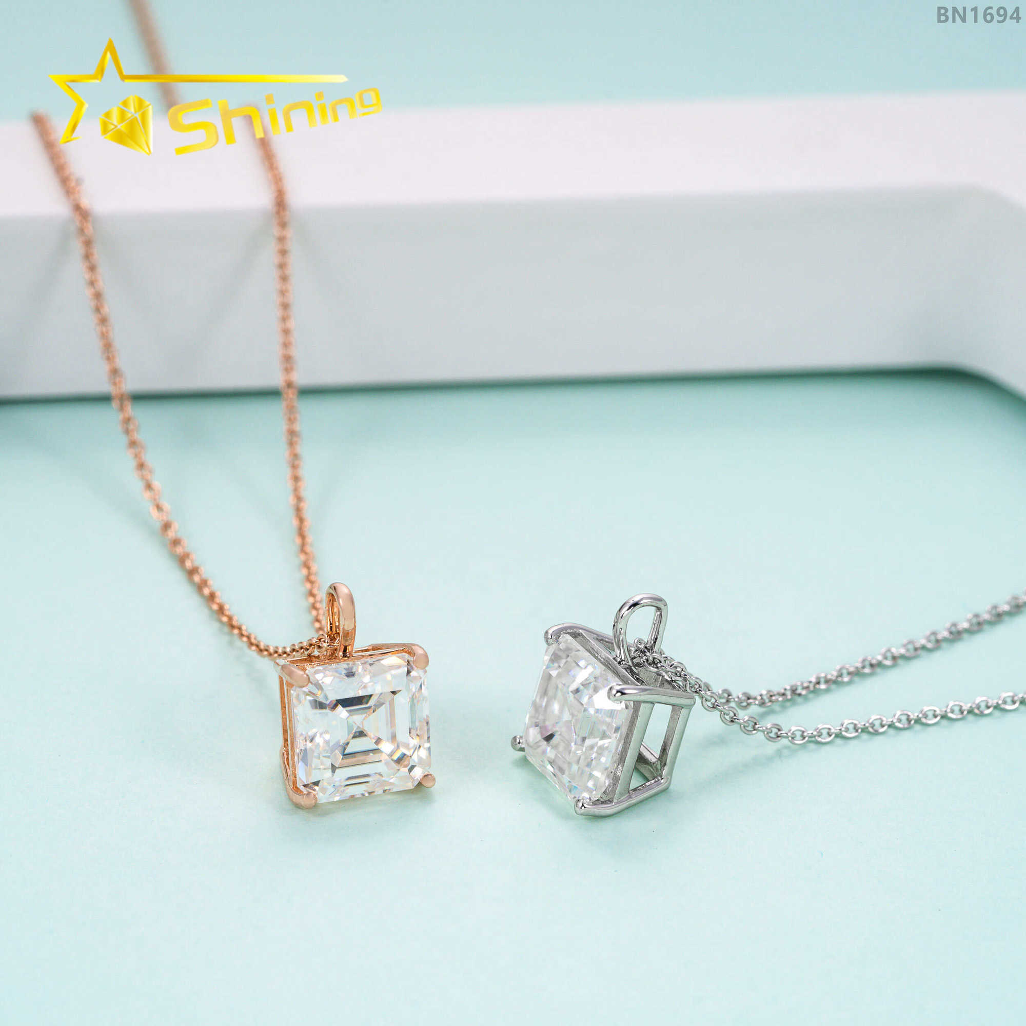 Pass diamond tester asscher cut moissanite necklace custom iced diamond women fine pendant necklace