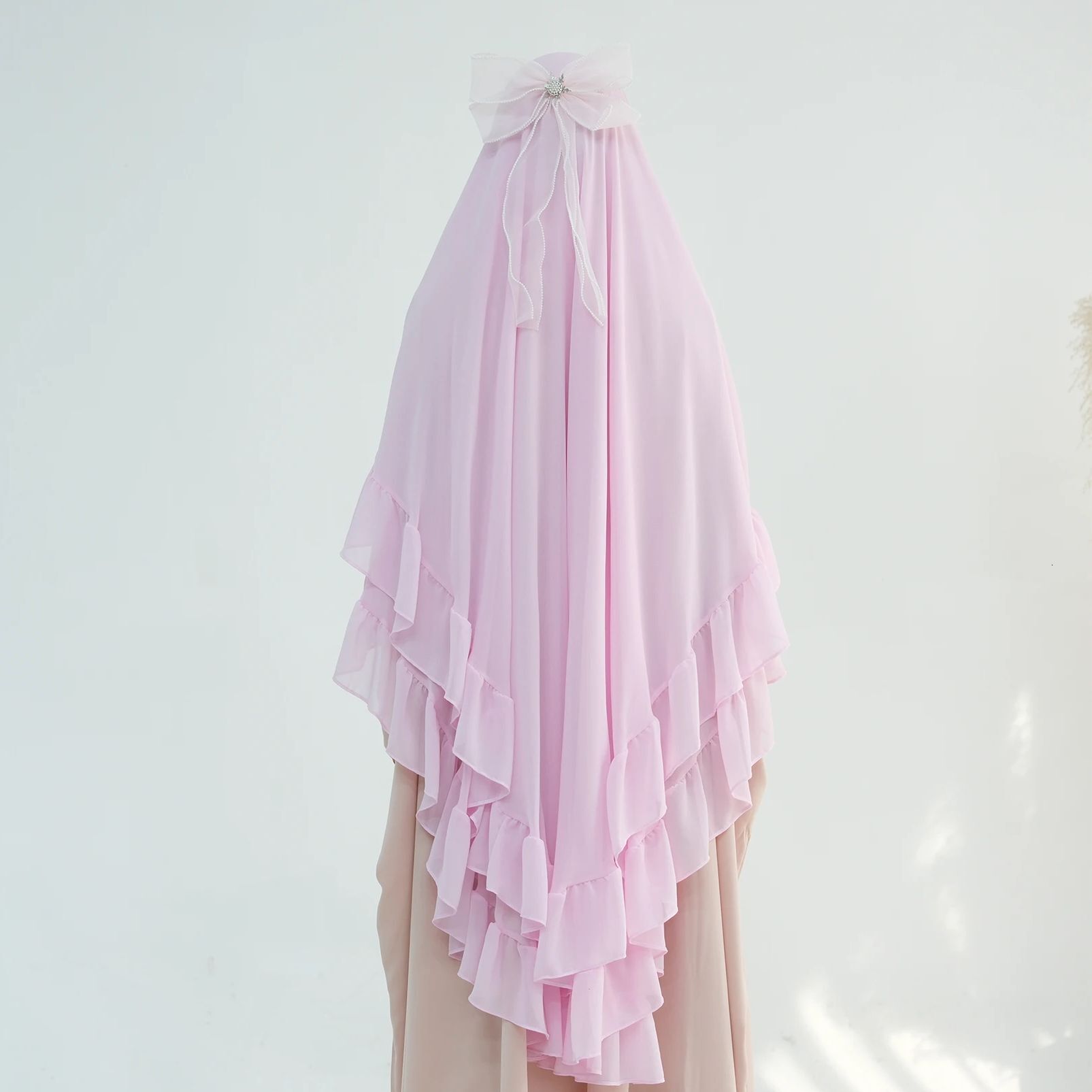 Chiffon Khimar Hijab For Muslim Women (No Niqab), Sweet Ruffles, Extra-Long, Double Layers, Islamic Headcover, Party, Ramadan