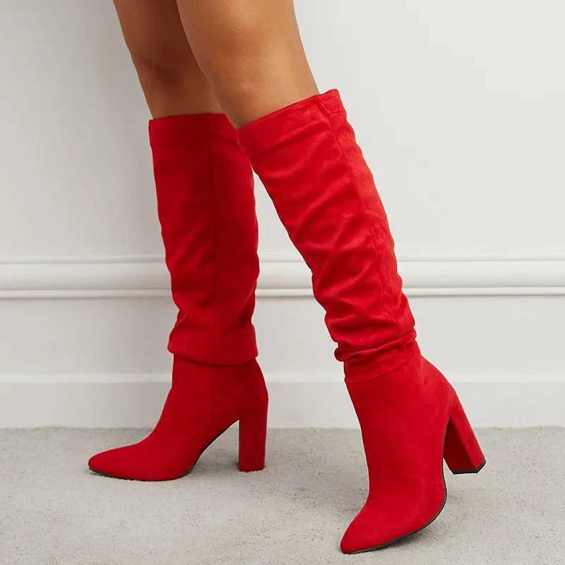 High Quality New Fi suede/leather pleated knee high boots suitable for Wens shoes T241206