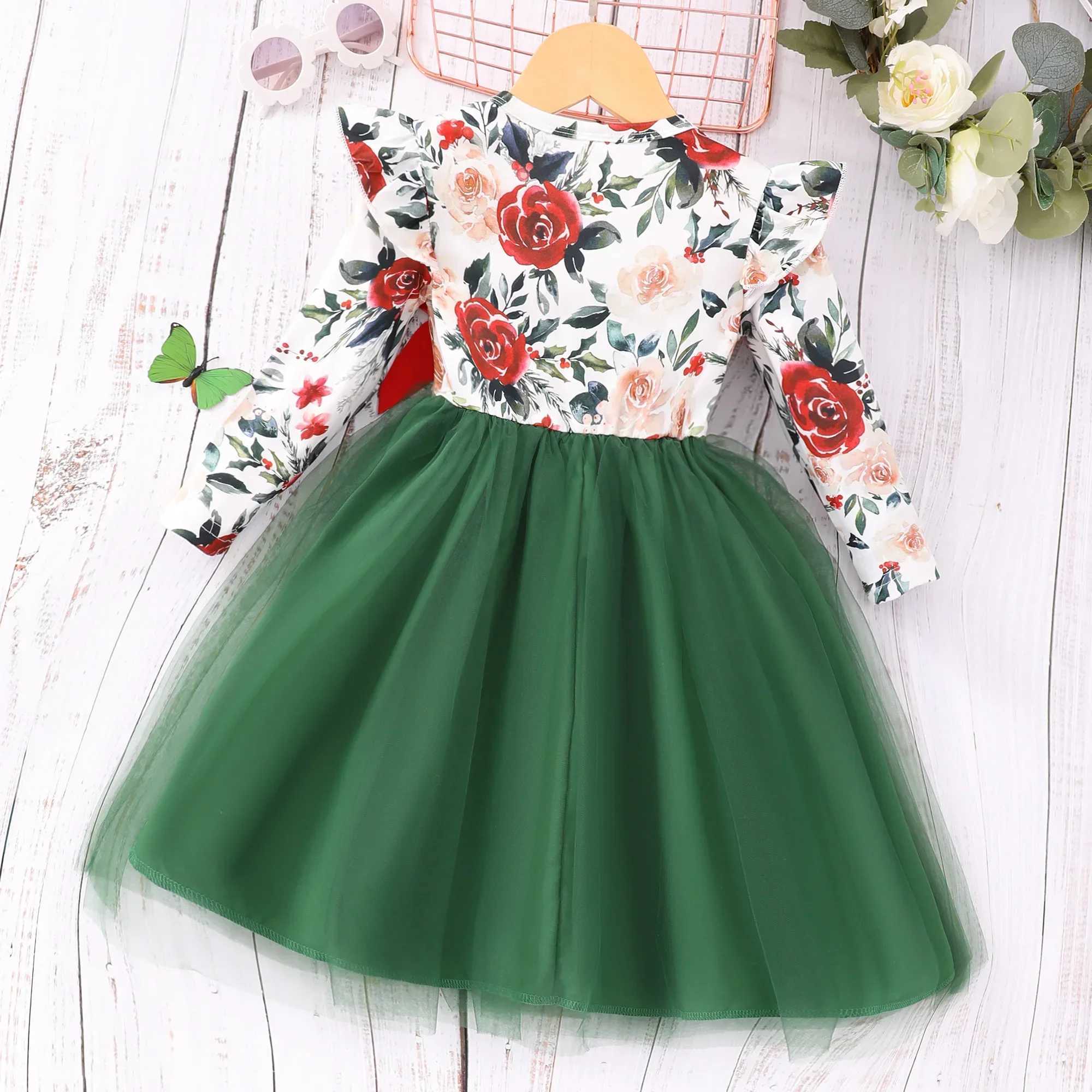 2024 Dress Kids Girls Clothes Summer Spring Princess Girls Clothing Long Sleeve Flower Par Children Dress 3 4 5 6 7 Years OldXJ241206