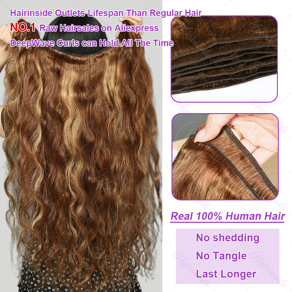 Highlight Body Wave Raw 100% Human Hair Wavys Brown Colored Brazilian Remy 30 Inch Weave Bundles Extensions Double Weft