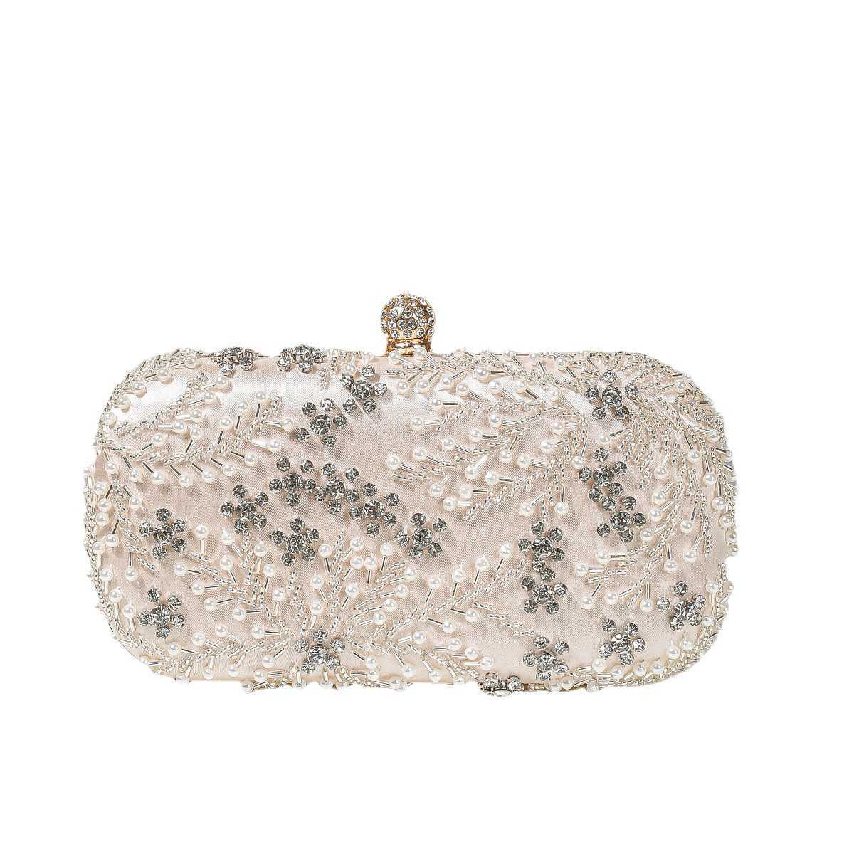 Clutch Bag Handmade Embroidered Banquet Bag with New Diamond Inlaid Pearl Dress Cocktail Party Light Luxury Bag 240920