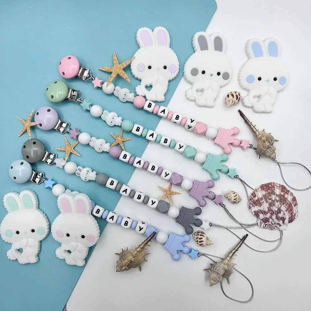 Pacifier Holders Clips# Personalized English Russian Letters Name Baby Rabbit Silicone Pendant Pacifier Clips Chains Holder Teether Baby Kawaii Toy Gi