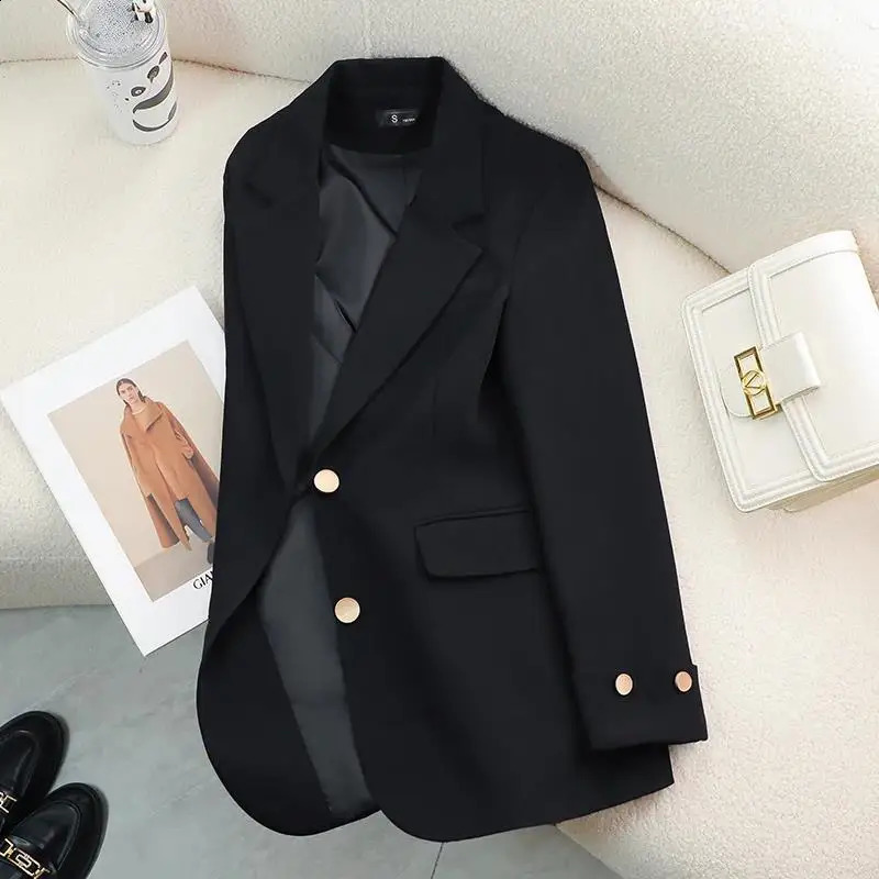 Autumn Blazers Femme 2024 Korean Fashion Office Lady Formal Jackets Coats Elegant Outerwears Long Sleeve Casual Solid Tops 241204