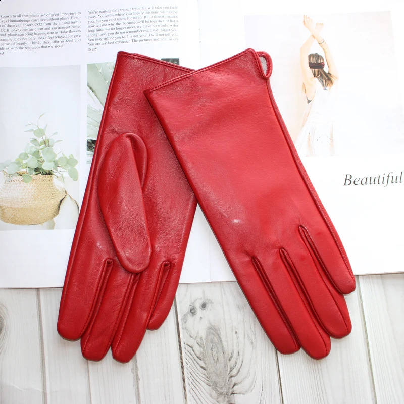 leather gloves for womens sheepskin touch screen ultra-thin and fashionable fully matched with solid color cycling and driving gloves 241206