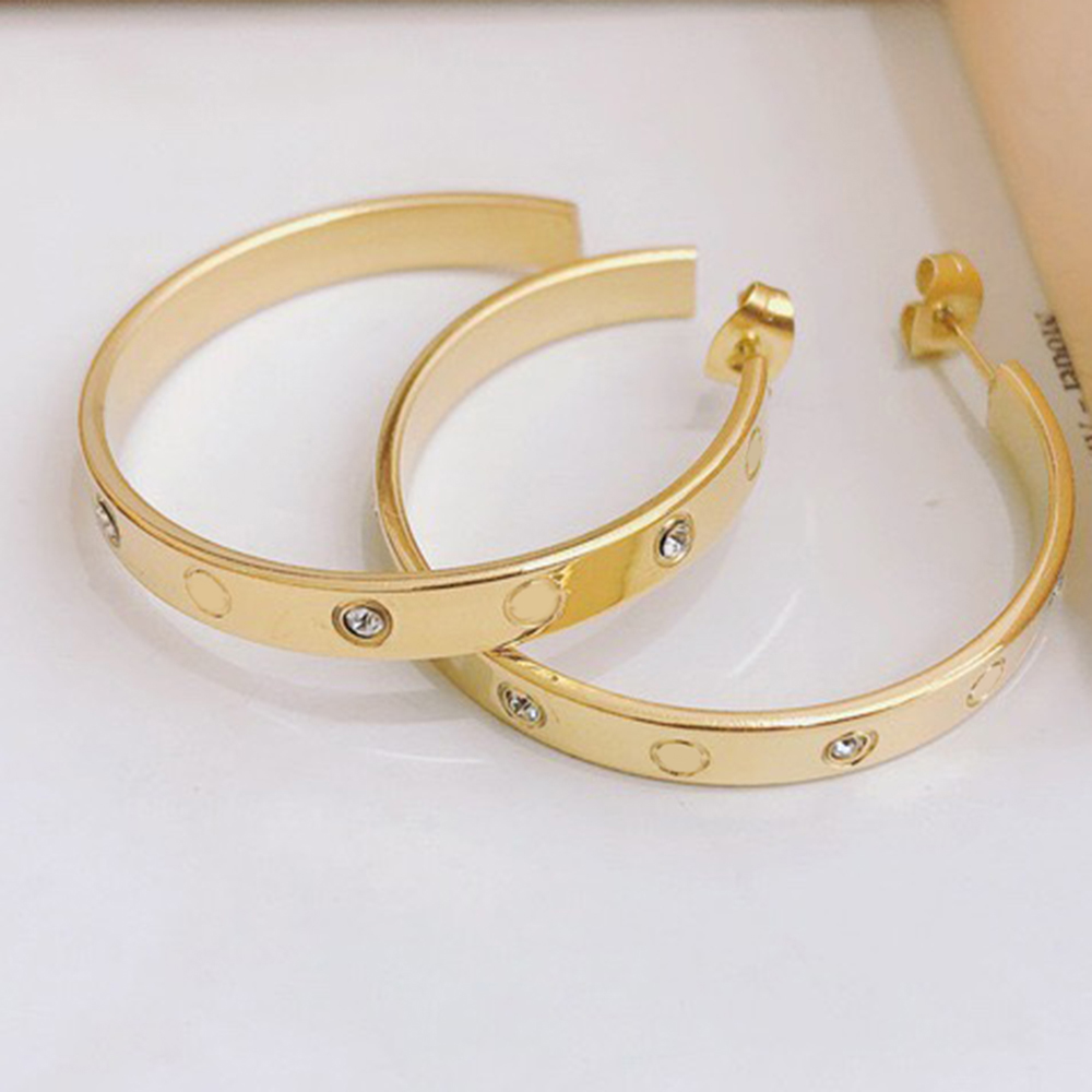 Inlay Crystal Stud Hoops Earrings 18k Gold Stainless steel Earring Big circles Fashion Womens Elegance Wedding Party Jewelry Classic Accessories Holiday Gifts