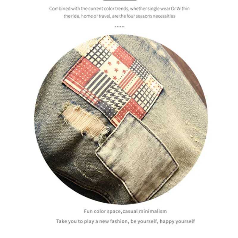 Men Summer Jeans Shorts Denim Wear Rippeds Outside Loose Straight Leg Five Quarter Pants Beggar American CowboyXJ241206