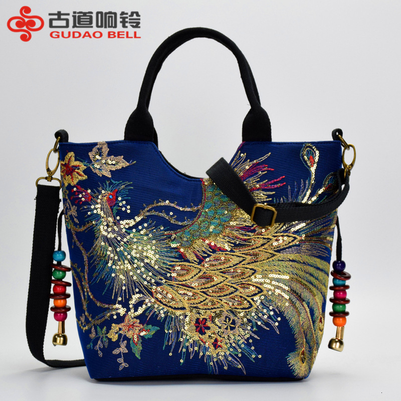 Ethnic Style Large Capacity Strap Crossbody Bag Canvas Embroidered Single Shoulder Handbag