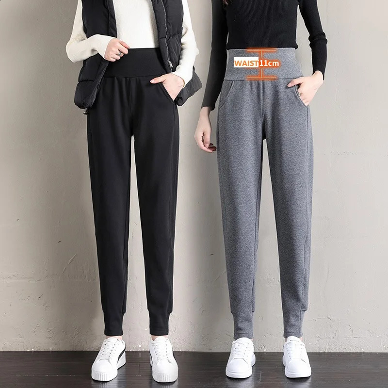 Peledress womens thick warm winter sports pants high waisted velvet womens Trouser sports casual pants loose 241202
