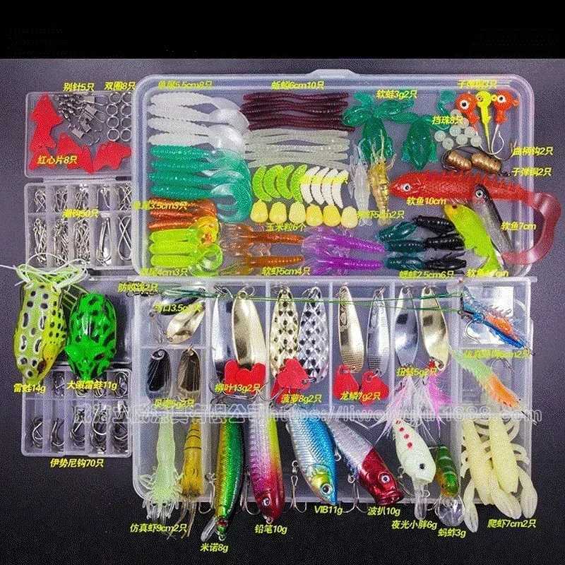 NewMixed Fishing Lure Set Soft and Hard Bait Kit Minnow Metal Jig Spoon Tack Accories with Box Bass Pike Crank Lure SetXJ241128