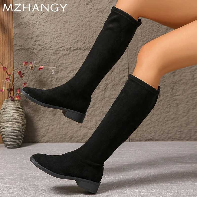 High Quality Warm suede high heels thick knee high heels Wan trend winter Fi low H chiffon motorcycle boots unprinted good products T241206