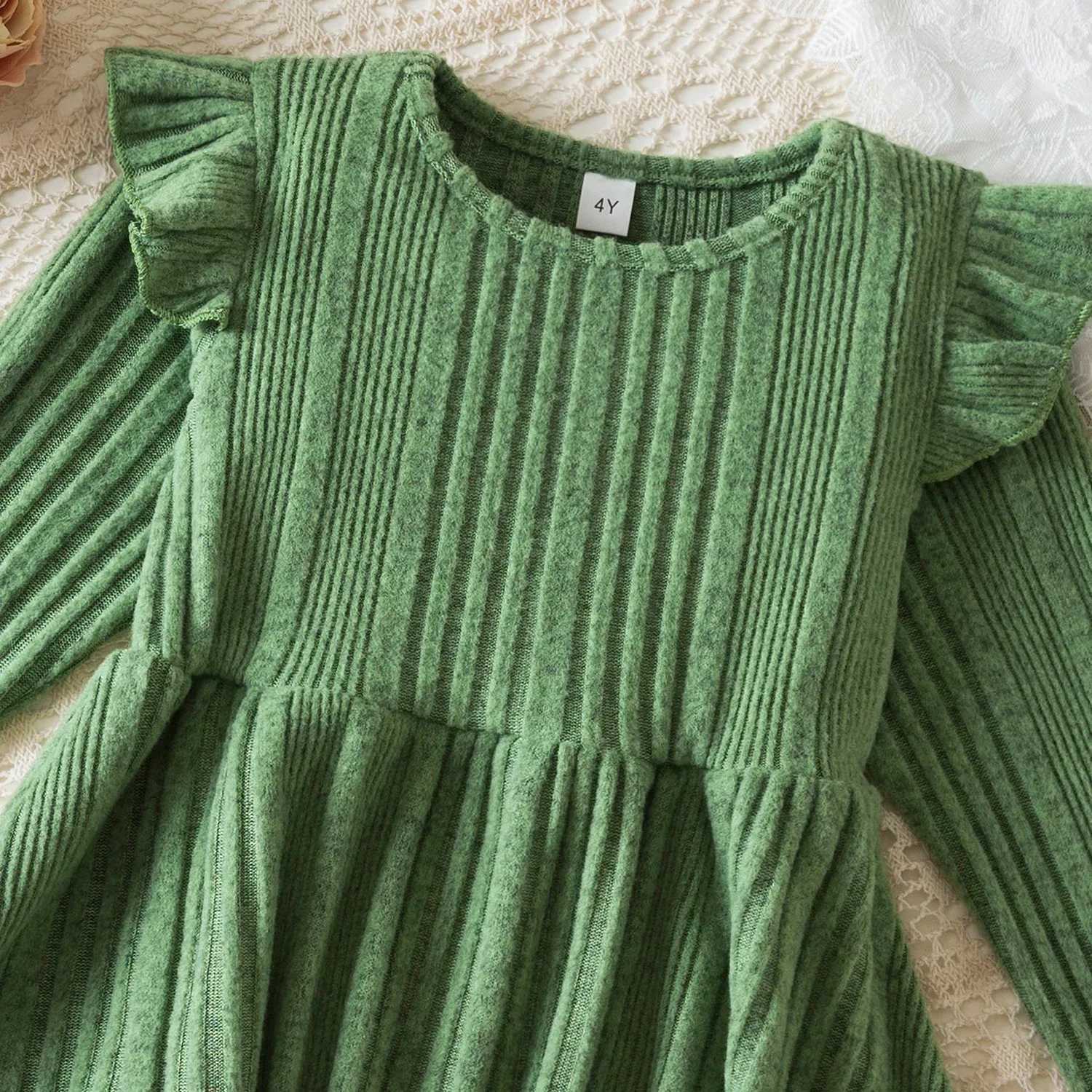Autumn Girl Knitted Long-Sleeved Dress Winter Girl Ruffles Tutu Sweater Knitted Dress Girls Red/Green Christmas New Year ClothesXJ241206