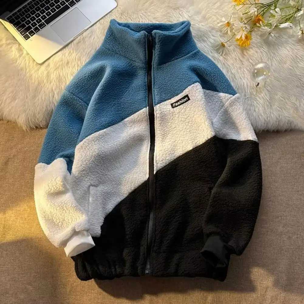 Outerwear Chic Thicken Men Spring Coat Fleece Winter Coat Color Matching Men GarmentXJ241206