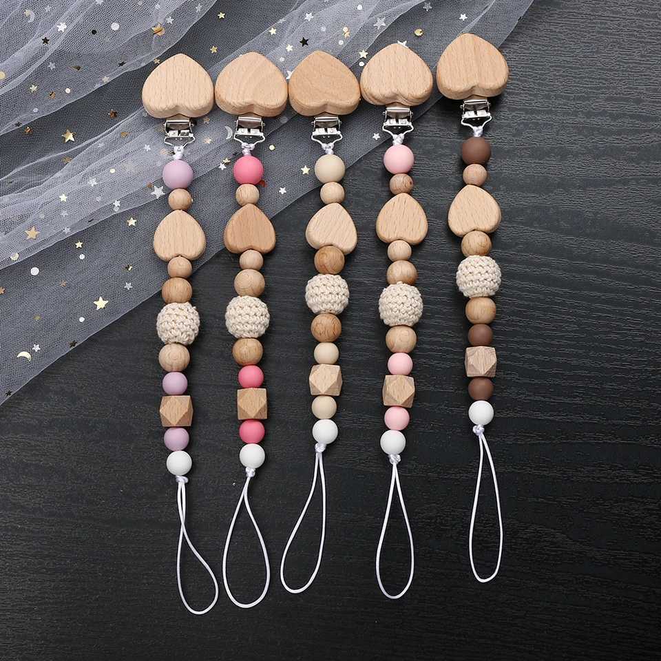 Pacifier Holders Clips# New Heart Baby Anti-Drop Chain Pacifier Clips Silicone Beads Infant Nipple Appease Soother Chain Clips Dummy Holder Nipple Cli