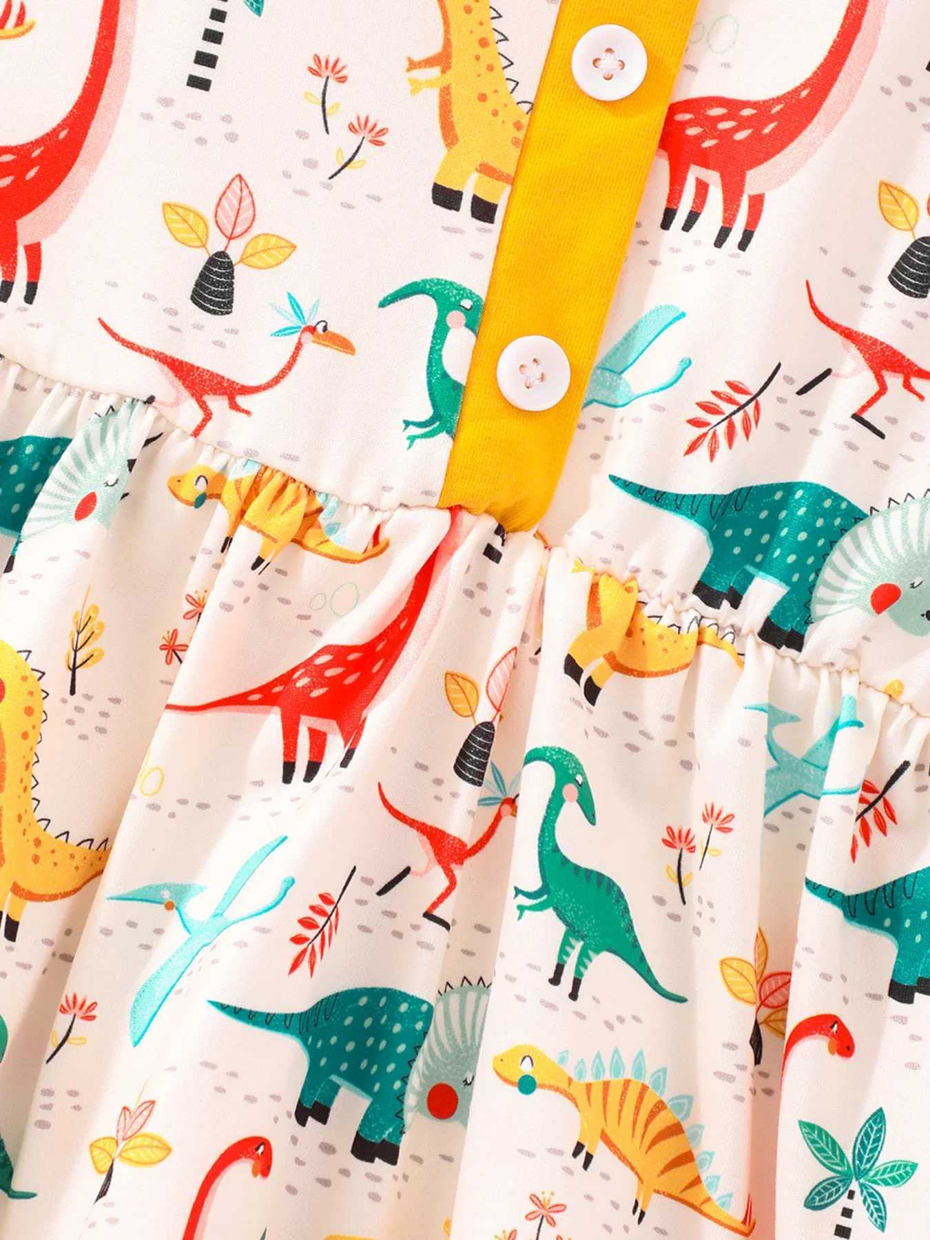 2024 Summer Kids Girls Dress Floral Long Sleeve Dinosaur Princess Dresses Autumn Birthday Par Gown Dress Clothes 2-8 YearsXJ241206