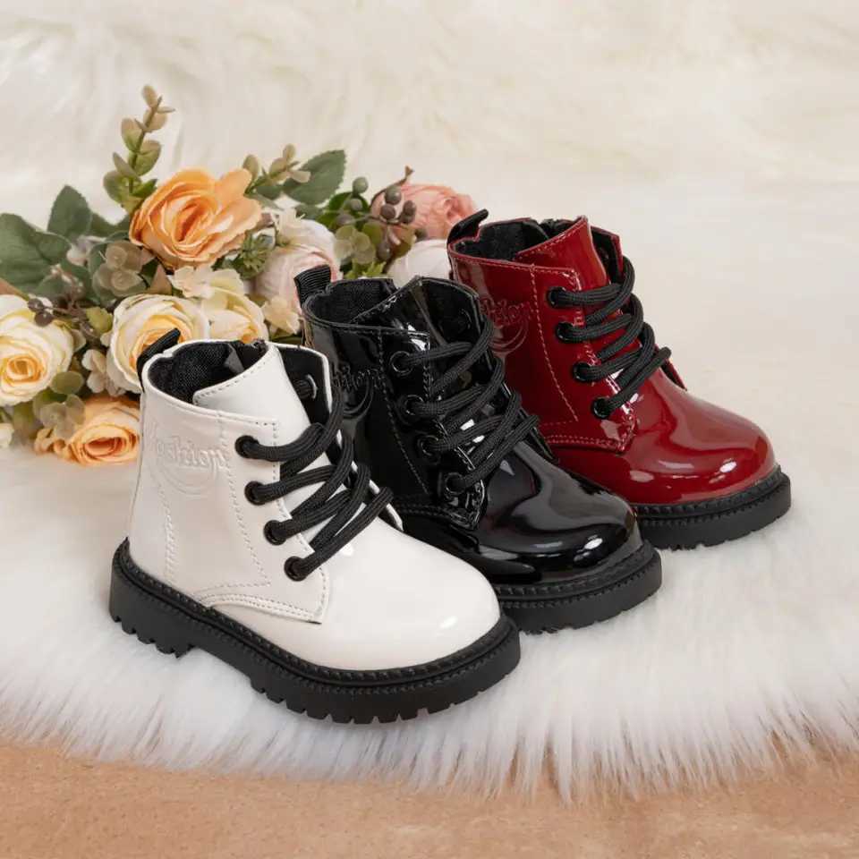 Sonsage Winter Childrens Shoes Waterproof PU Leather Childrens Boots Fashion Toddler Lace-up Martin Boots Boys GirlsXJ241206