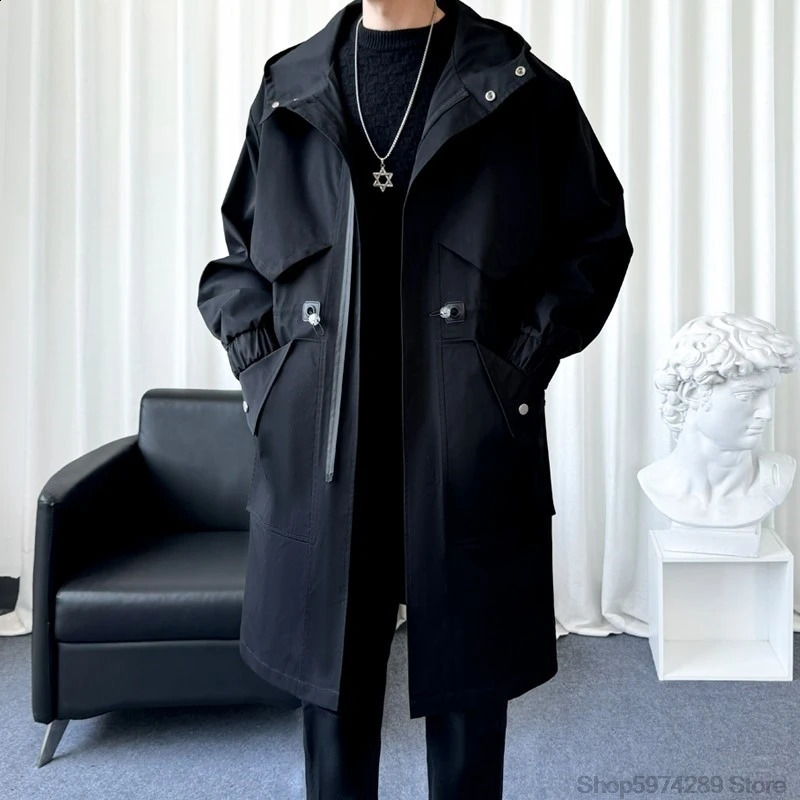 Trench coats men hooded 2024 Autumn Classic Fashion Trendy Long Coat Men Casual Loose Comfortable High Quality 241202