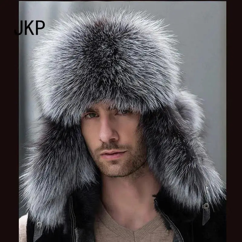 selling leather winter hat for men thick and warm raccoon and fox fur integrated hat for men hat 241206