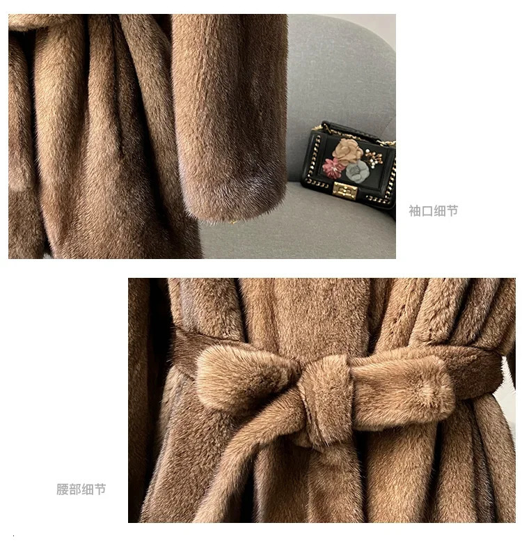 Full mink Coat Womens Velvet Mink Medium Long Hair Leather Jacket Womens Winter Jacket Lace Elegant Womens Top FCY 241202