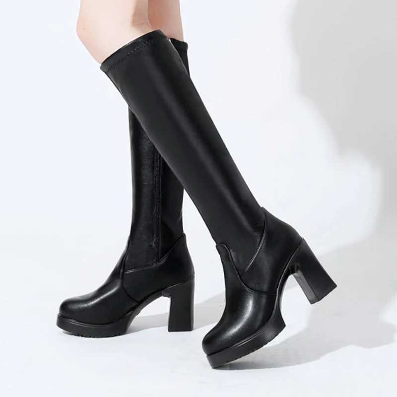 High Quality New High Heels Warm Thick Heels Thick Bottom Knees High Boots Warm Fi Boots T241206