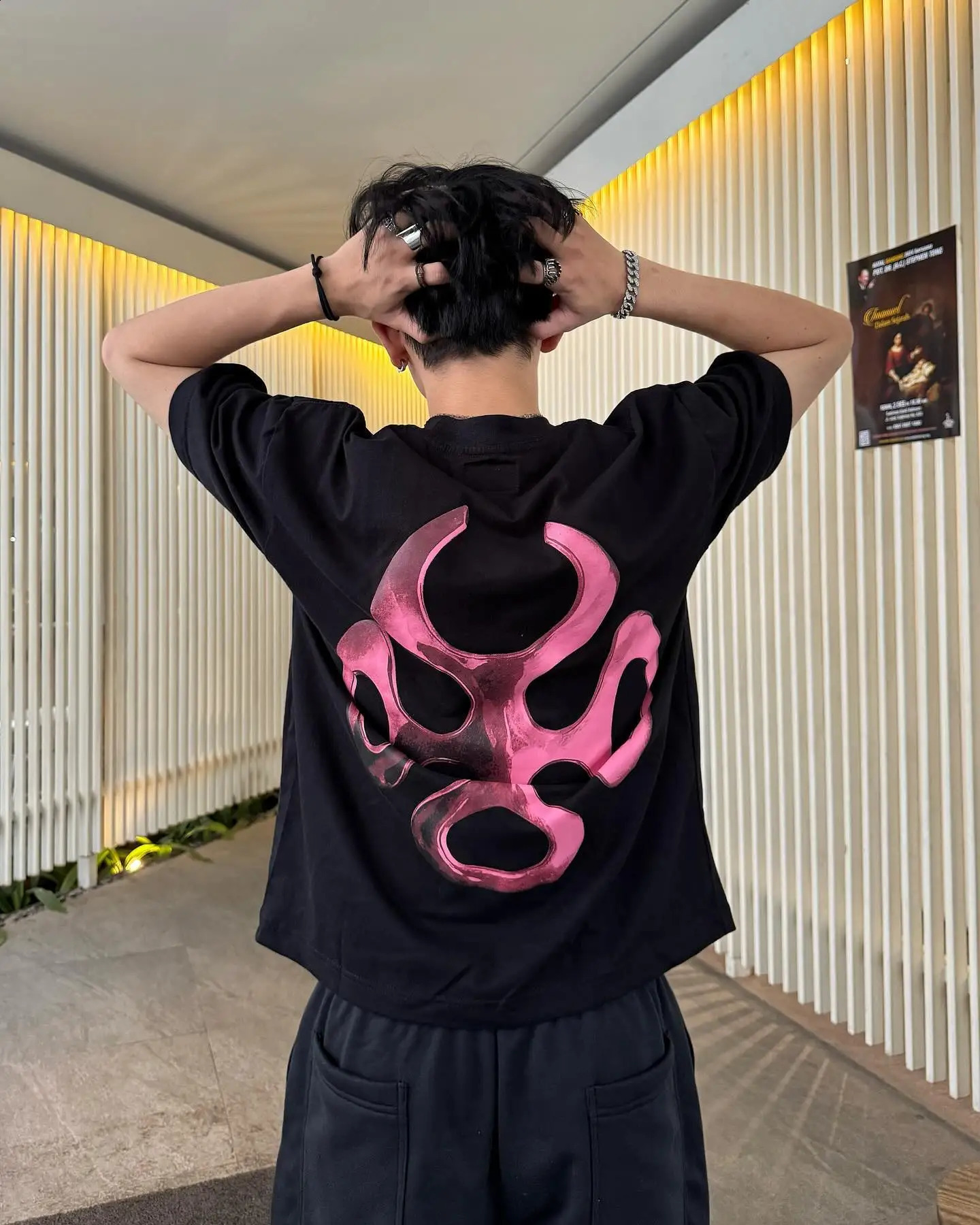 Casual Pink Stars Graphic T shirts Two Piece Sweatpant Y2K Clothes Men Streetwear Oversized Lounge Pants Set Clothing 241205