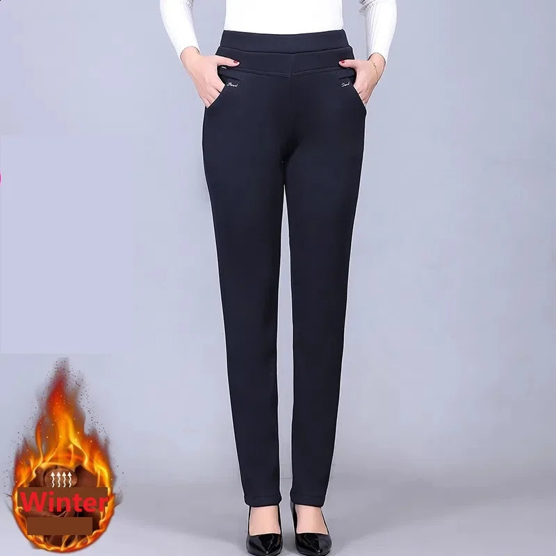 Autumn womens Trouser high waisted elastic straight pants winter velvet warm casual pants middle-aged and elderly womens pants 6XL 241202