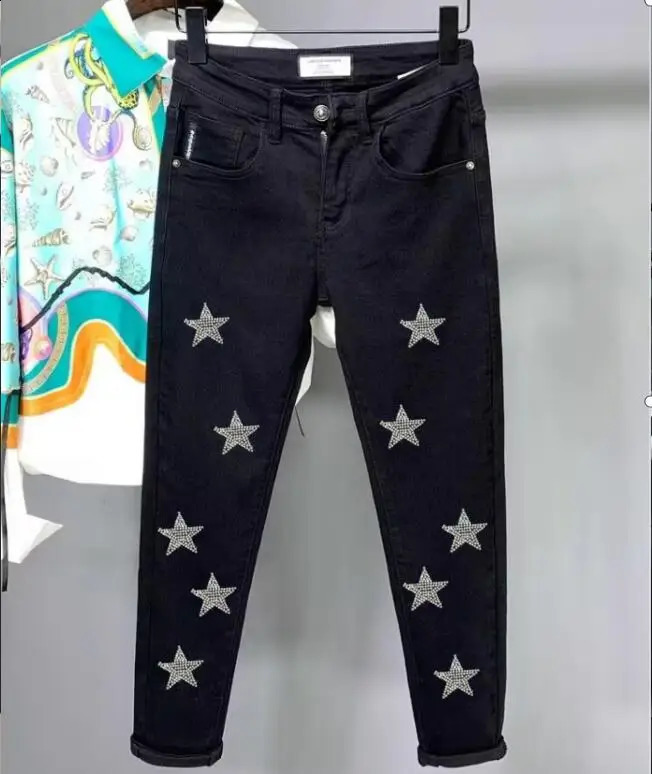 ly ed Rhinestone jeans for mens mens clothing Trouser mens clothing 241206