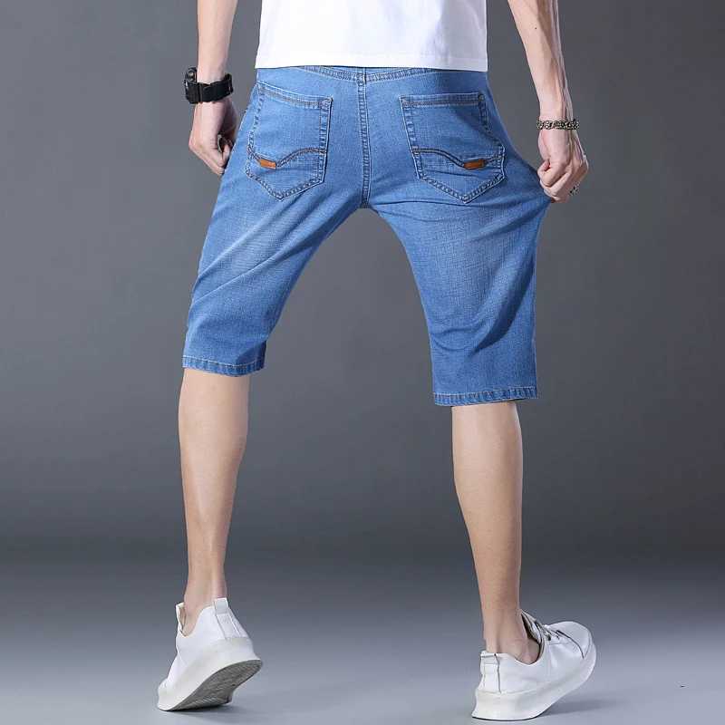 2024 Mens Casual Knee Length Denim Shorts Elastic Straight Brand Cotton Jeans Street Style Fashion Solid Color Short JeansXJ241206