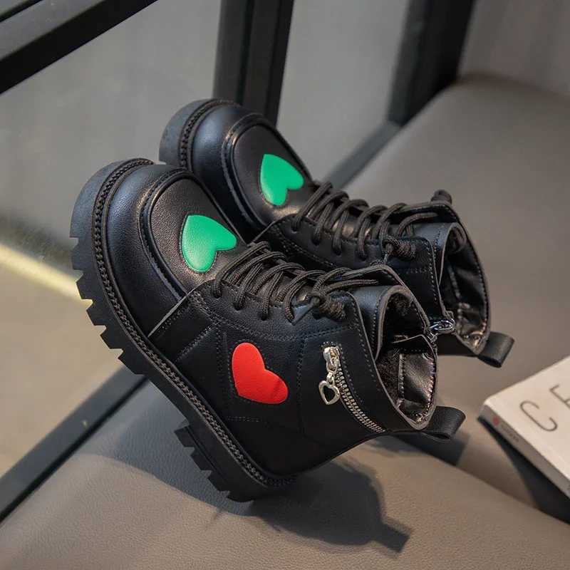 Girls Fashion Boots Kids Rubber Boots Cool Autumn and Winter Cotton Soft Sole Pink with Love Side Zip Children Princess Boots PUXJ241206