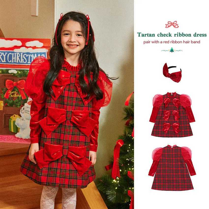 Christmas New Year dress! BE childrens New Year dress Autumn and winter girls Korean version red plaid thickened dress ChildrenXJ241206