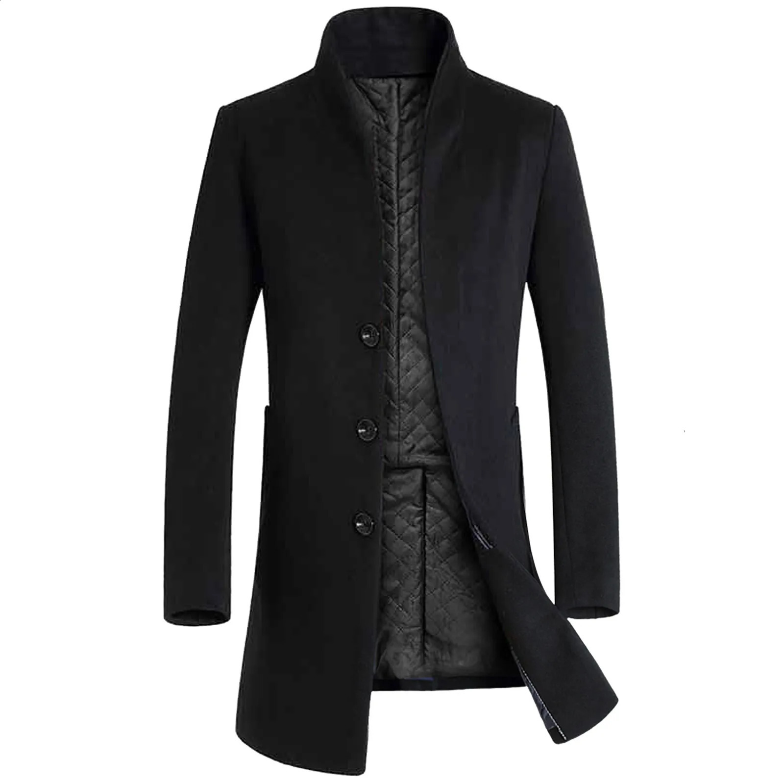 Winter Jacket Men Stand Collar Overcoat Singlebreasted Long Trench Coat Cardigan abrigo hombre Mens Casual Coats 241202