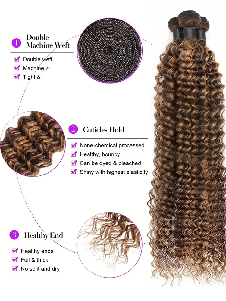 Wave Human Hair Highlight Ombre Honey Blonde 1 3 4 Double Weft Water Curly Bundles