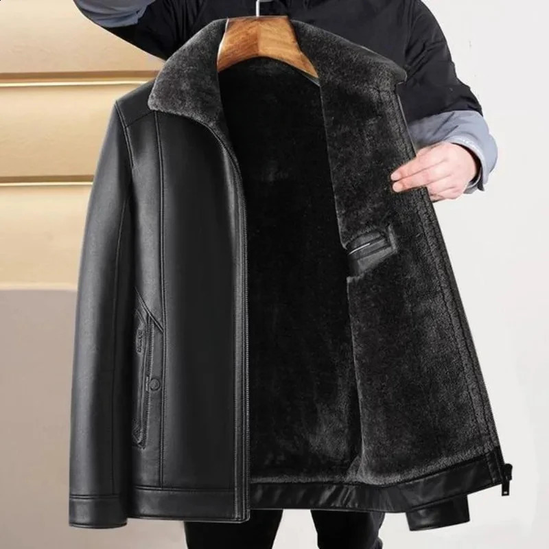 Large Size Mens PU Leather Jacket Male Winter Men Loose Man Fleece 7XL 6XL Waterproof 241202