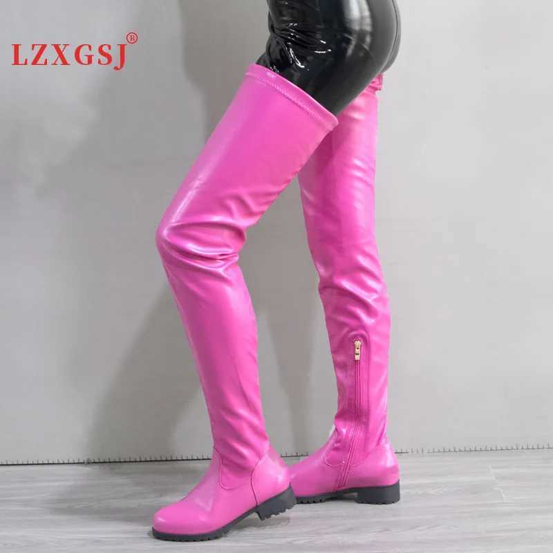 High Quality Size 46 Wen Boots Fi Color Low H Over The Knee Boots Autumn Winter Side Zip Elastic Thigh High Boots T241206
