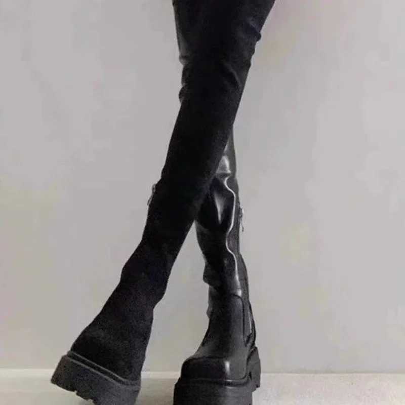 High Quality Warm put your toes on your knees warm thick boots slim winter ladies high H Fem shoes T241206