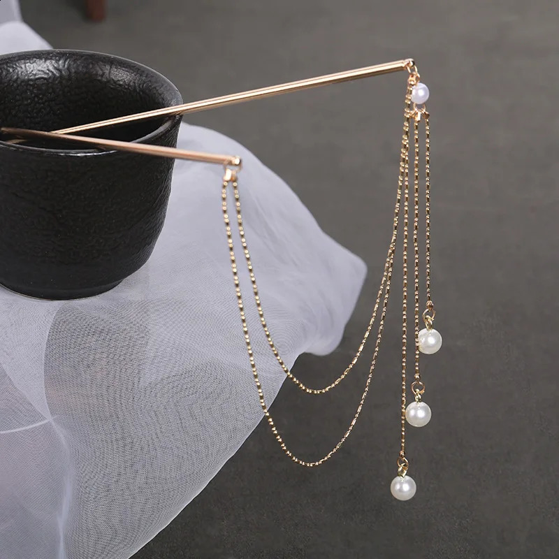 Long Tassel Double Chain Hair Pins Nunchaku Hairpin Chinese Hanfu Headdress Fashion Style n Tools Bun Makers Gifts 241122
