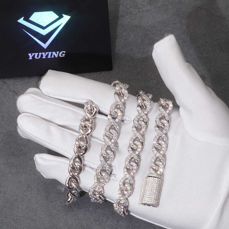 Fashion Infinite Link Chain 9mm Moissanite Cuban Link Chain 925 Solid Silver Set Moissanite Hip Hop Jewelry Pass Diamond Test