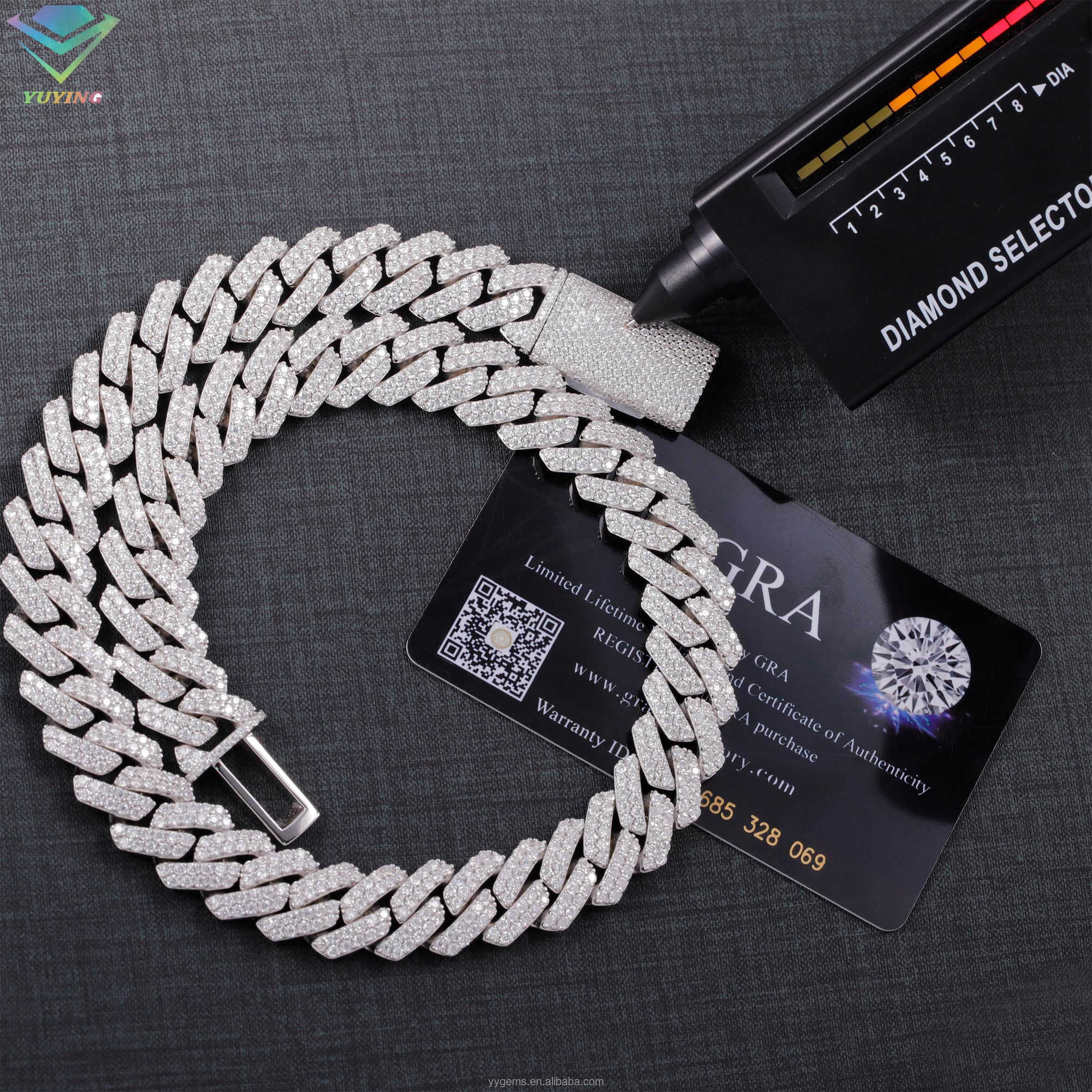 Hot Sale VVS Mossanite Cuban Chain Jewelry 2rows 15mm Wide 925 Solid Silver iced out Diamond Cuban Link Chain Hip Hop Necklace