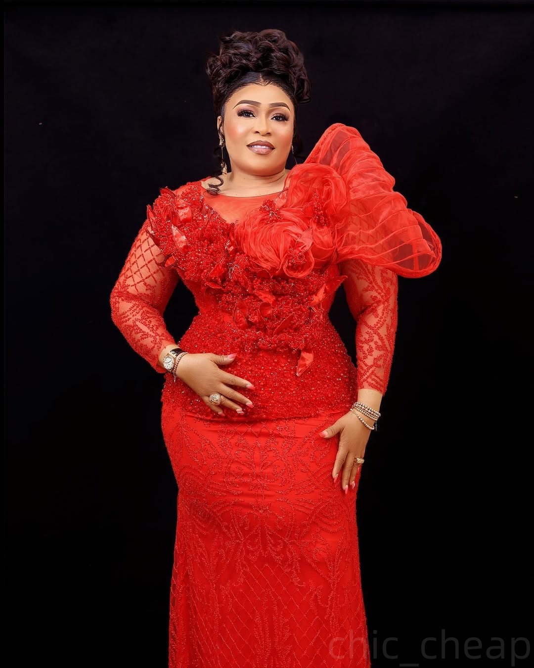 Red Mermaid Prom Dresses 2025 Floral Lace Beaded Full Sleeves Evening Formal Party Second Birthday Engagement Gowns Plus Size Dress For Special Occasi