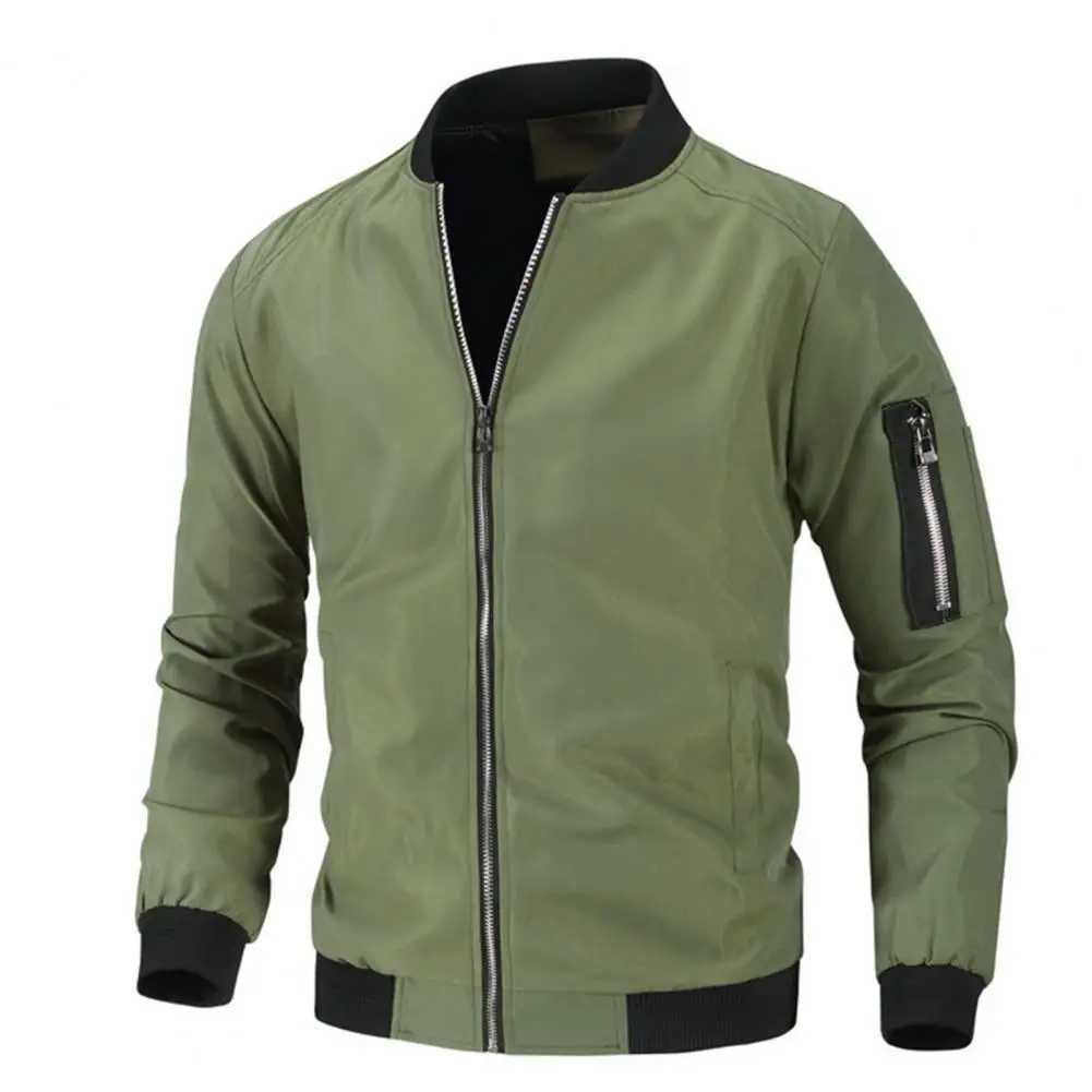 Men Fashion Bomber Jacket Stand Collar Zipper Pockets Jacket Coat 2024 Spring Autumn Casual Windbreaker Jacket Cargo CoatsXJ241206