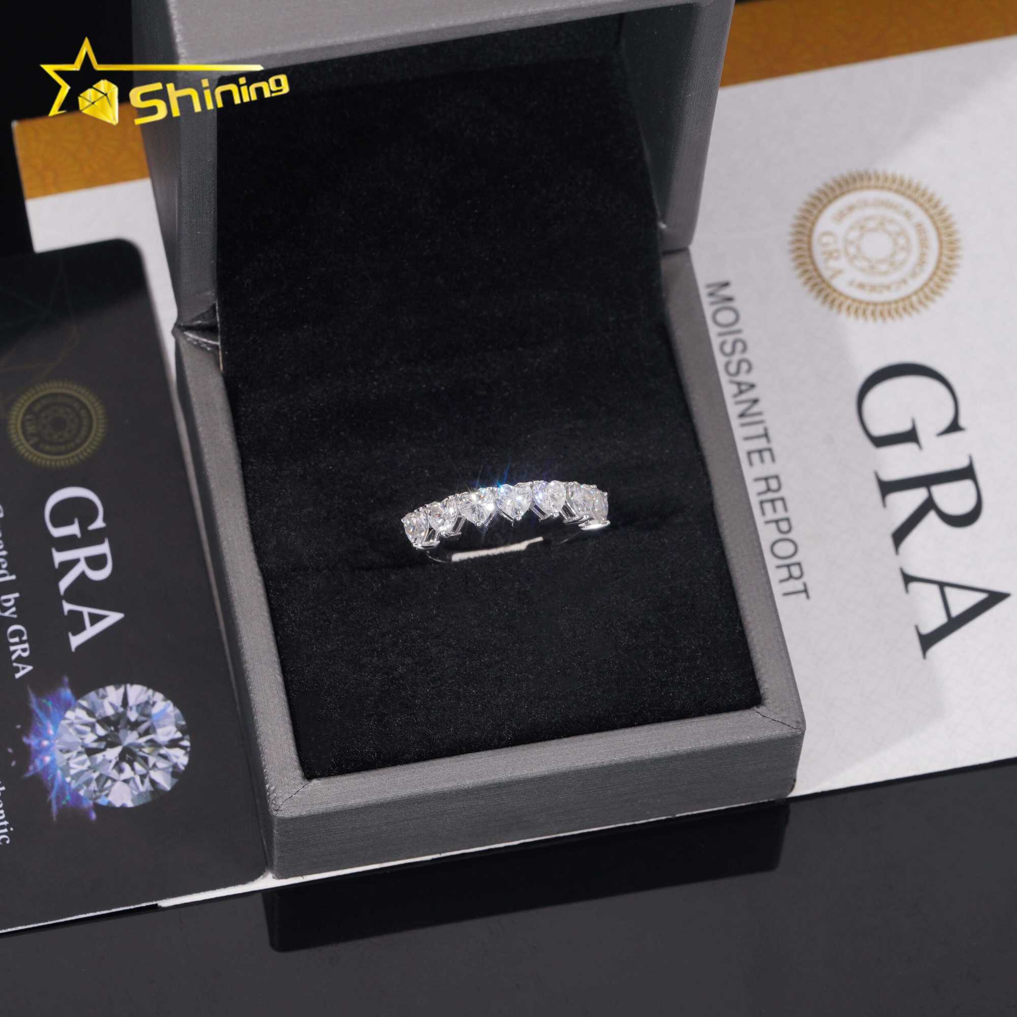 Hot Sale Factory Price 925 Sterling Silver Heart 4mm Half Eternity Moissanite Rings for Women