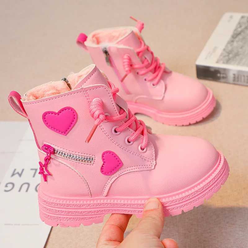 Girls Ankle Boots Fashion Princess PU Leather Rubber Outsole Childrens Short Boots Autumn Winter Zipper Pink with Love HeartXJ241206