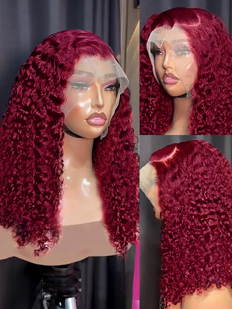 99J Bury Lace Front Short Bob Human Hair 13X4 Deep Wave Frontal Wig 13X6 Red Colored Curly Wigs