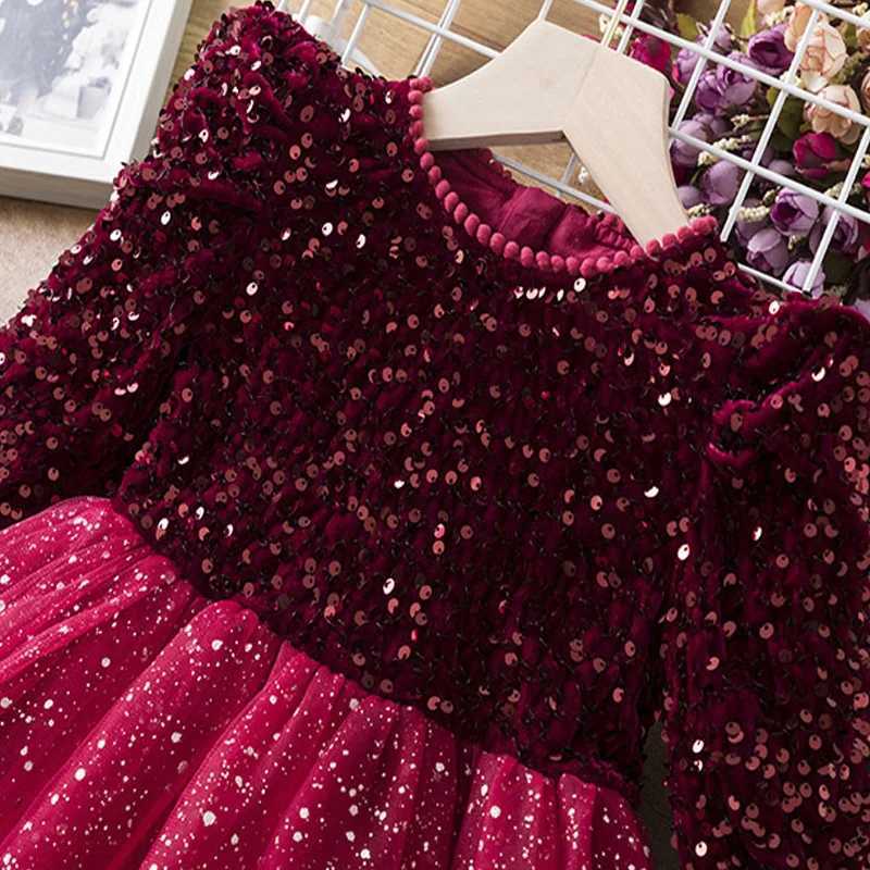 Girls Sequins Dress Spring Autumn Princess Gown Children Wedding Birthday Par Tulle Vestidos New Kids Fashion Clothing 3-8YXJ241206